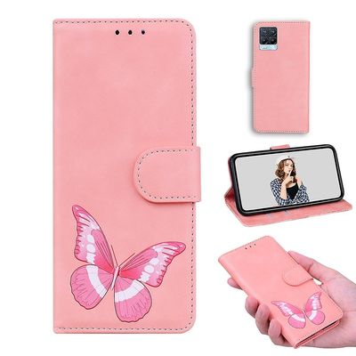 Etui til Realme 8 4g / 8 Pro Butterfly Cover Premium Læder Magnetisk- Pink