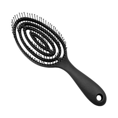 Avslappende elastisk massasje kam Bærbar hult hår kammer hodebunnen massasje pensel salong styling verktøy ensfarget sirkulær hårbørste svart