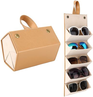 Linkrunning Solbriller Organizer med 5 slots, rejsebrille etui opbevaring bærbare solbriller opbevaringsetui til kvinder mænd gul 6.5*4.3*4.3 in