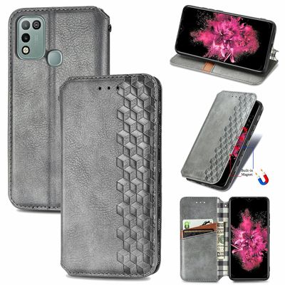 Kompatibel med Infinix Hot 10 Play Flip Case Etui Vintage Wallet Flip Cover med magnetisk lukning Coque - Blå grå