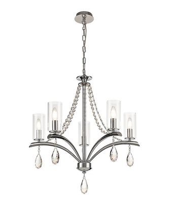 Inspired Lighting Rhea Loft Vedhæng 5 lys E14 poleret krom, krystal med klart glas