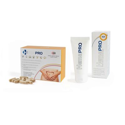 Hemapro-lisäravinne ja Hemapro-voide peräpukamien hoitoon ja lievitykseen.