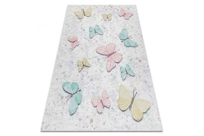 RugsX BAMBINO 1610 vasketæppe Sommerfugle til børn skridsikker - fløde 140x190 cm