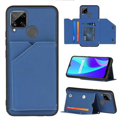 Gangxun Sag For Realme C15 Vintage Cuir Cover Læder sag Kofanger - Bleu