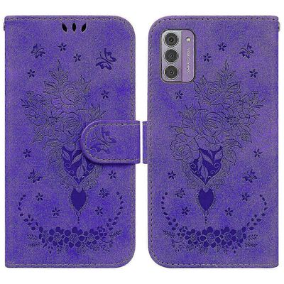 Yhteensopiva Nokia G42 5g lompakkokotelon kanssa Flip Pu nahka kohokuviointi ruusu kukat magneettinen jalusta korttipaikat kansi f74 Violetti