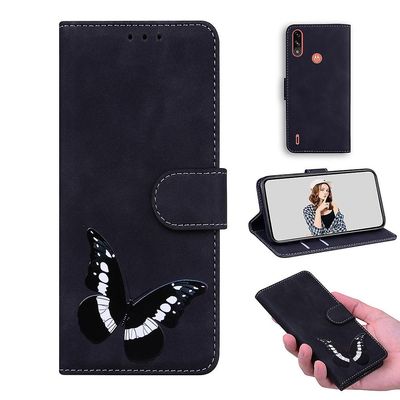 Etui til Motorola Moto E7 Power / E7i Power Butterfly Cover Premium Læder Magnetisk- Pink Sort