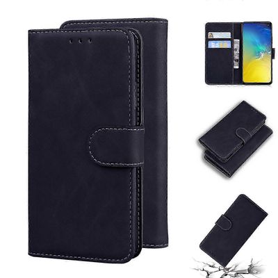 Galaxy S10e Nahkainen Puhelinkotelo - Ohut Läppäkuori, jossa on puhdas väri Musta