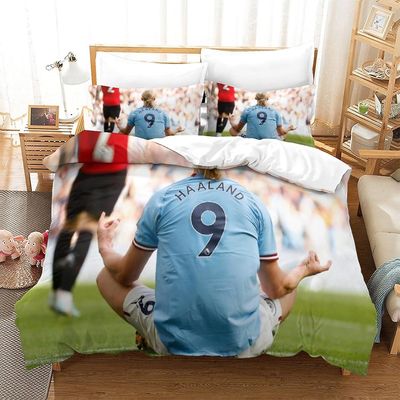 Erling Haaland vuodevaatteet Kahden hengen setti tytöille Pojille Lapset 3D jalkapallo Superstar mikrokuitupussilakanasetti Erling Haaland Painettu...