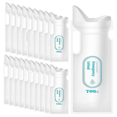 20kpl kertakäyttöisiä virtsapusseja, 700ML virtsapusseja retkeilyn hätä- ja liikenneruuhkaan, pissapussi