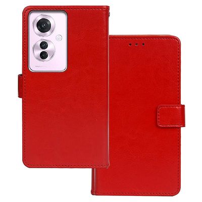 IDEWEI for Oppo Reno11 F 5G lompakkokotelo hullu hevonen tekstuuri PU nahkainen puhelimen kansi - punainen