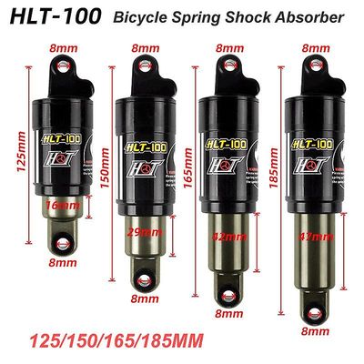 Hlt-100 Mountainbike Bageste Stød 125/150/165/185mm 850/1000 Lbs Aluminium Alloy Oil Bike Foråret Shock For E-cykel Sne Cykel 125 mm x 850 kg