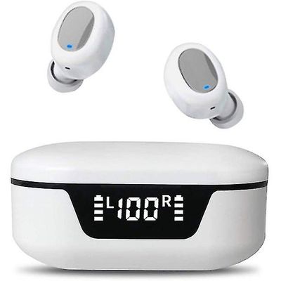 Ægte trådløse øretelefoner Bluetooth-hovedtelefoner touch control med trådløs opladning sag vandtæt Hvid
