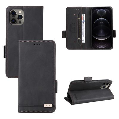 Gangxun Etui til iphone 12 Pro Max læderetui folio flip med kreditkort slots Etui Coque Sort