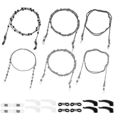 6pcs maske holder kjede line halskjede solbriller briller kjeder eyewear holder beaded briller stropp holder anti-tapt maske bånd for kvinner