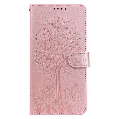 Foxdock Kompatibel med Samsung Galaxy A52 5g etui læderbetræk Prægning af Etui Coque - Pink Tree And Deer