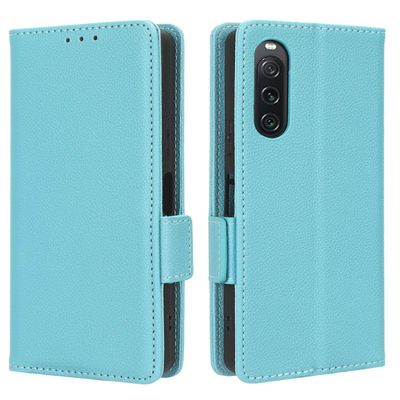 Sony Xperia 10 V Anti-drop -puhelinkotelolle litsikuvioteline PU-nahkainen lompakon kansi Baby Blue