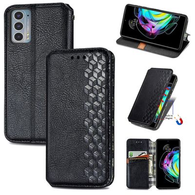 Kompatibel med Motorola Moto Edge 20 Flip Case Etui Vintage Wallet Flip Cover med magnetisk lukning Coque - Blå sort