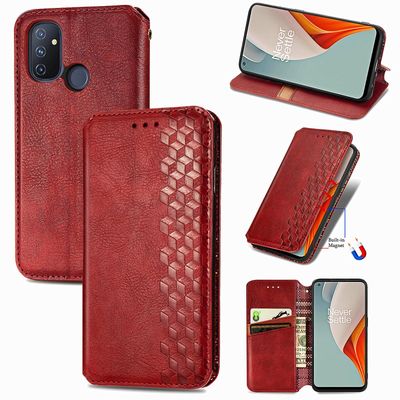 Kompatibel med Oneplus Nord N100 Flip Case Etui Vintage Wallet Flip Cover med magnetisk lukning Coque - Blå rød