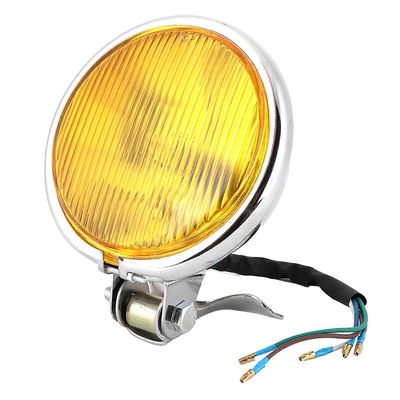 Vintage Retro Style -ajovalojen yleiskäyttöinen moottoripyörän ajovalaisin moottoripyörän muutoslisävaruste Hopeanvärinen kuori, keltainen lasi