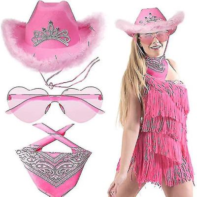 Western cowboyhat lyserød med hjerteformede solbriller Bandanas sæt Pink