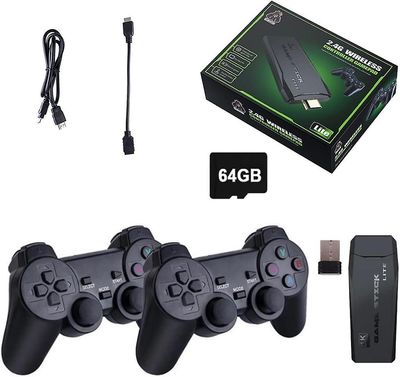 4k trådløs Hdmi Tv Game Stick Console 10000+ indbyggede spil + 2 trådløs controller Gamepad