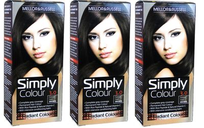 SIMPLY COLOUR 3 x Mellor & Russell yksinkertaisesti pysyvä hiusväri - 3 luonnollista tummanruskeaa