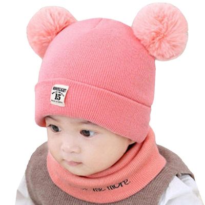 Varychmoo Kids Drenge Piger Vinter Varm Pom Pom Bobble Hat Toddler Strik Hue Tørklæde Sæt Pink