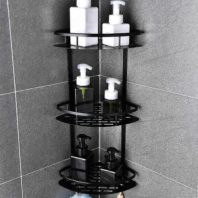 Kylpyhuoneen hyllyt, poraamaton kulmahylly, suihku, säilytysteline, wc-järjestäjä, kylpyhuonetarvikkeet, kylpyammeteline koukulla Musta 3 kerros