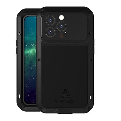 Love Mei Kjærlighet Mei metall telefondeksel til iPhone 13 Pro Svart