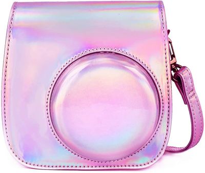 Linkrunning Øjeblikkelig kamerataske kompatibel med Instax Mini 11, PU lædertaske med lomme og justerbar skulderrem (magisk pink)