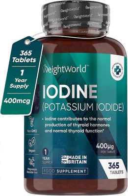 WeightWorld Joditabletit 400mcg - 365 vegaani (1 vuosi) - Vahva kaliumjodidi Iso-Britanniassa