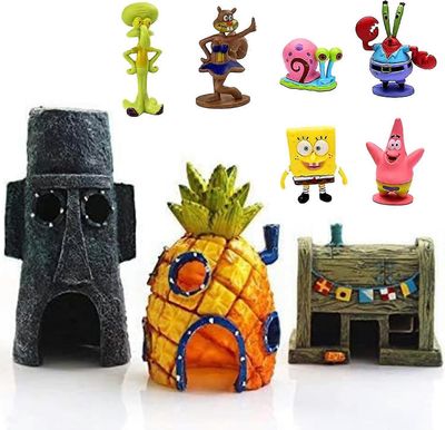 9 kpl Cartoon Fish Tank koristelu, Hartsiluola, Kalan ja katkarapujen piilopaikka, Hartsi, Vedenalaiseen koristeluun, Akvaario, Sarjakuvakoriste