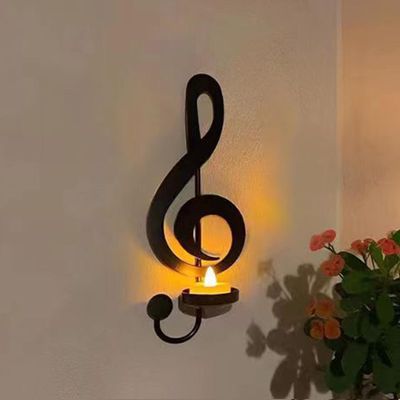 4pcs/1pcs Black Music Note Wall Sconce Music Note Lysestake Wall Decor Musical Note-stil lysestaker, hengende veggskilt Musikk A