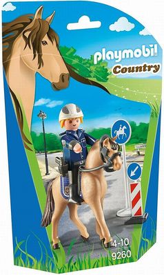 Playmobil land ridende politimann og hest med veiskilt 9260