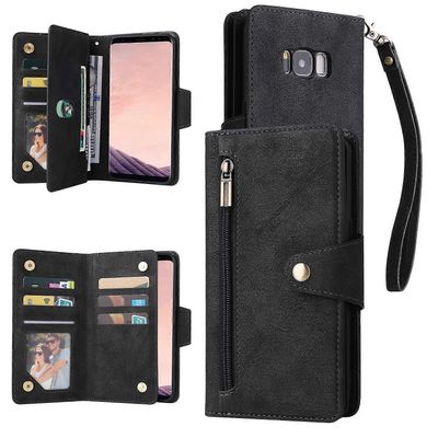 Foxdock Yhteensopiva Samsung Galaxy S8 Plus -kotelon kanssa PU-nahkainen magneettinen käännettävä vetoketjukorttikotelo lompakon kansi Musta