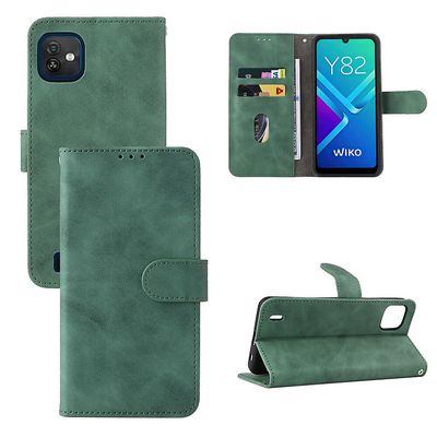 Etui til Wiko Y82 Cover Premium læder med kortholder Flip Folio magnetisk etui Etui Coque - Sort Grøn