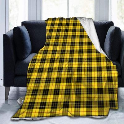 Clan Macleod Svart og gul Tartan Kast teppe Soft Flannel Fleece Varmt teppe for sofa, seng, sofa, stol, kontor, reise, camping-R232 50x40in 125x100cm