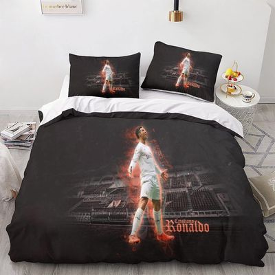 Kerota Cristiano Ronaldon 3D-pussilakanasetit, jalkapallotähden vuodevaatteet pussilakanoilla ja yhteensopivalla tyynyliinalla, parivuoteeseen Sing...