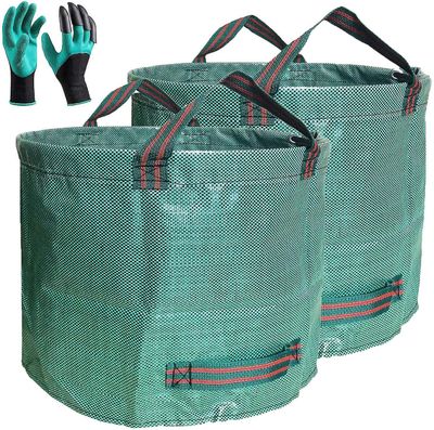 Professionelle 2-pack 137 Gallon Lawn Garden Tasker (D34, H34 Inches) Yard Affaldsposer med coatede handsker - Store genanvendelige Ya