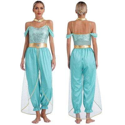 Naisten Arabialainen Prinsessa Asu Bollywood Naamiaismekko Jalokivet Koristeltu Haalari Vatsatanssi Asut Turkoosi XL