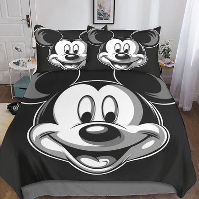 DSJackson Mikke Mus 3D-print Quilt Cover 3-delt Cartoon Duvet Cover Bedding Set med mikrofiber med skjult glidelåslukking med putevar Barn A Double...