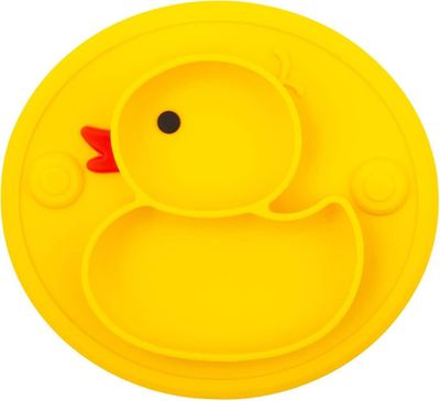 Silikone opdelte småbørnsplader, bærbare skridsikre sugeplader til børn babyer og børn Bpa Free Baby Dinner Plate (andegul)