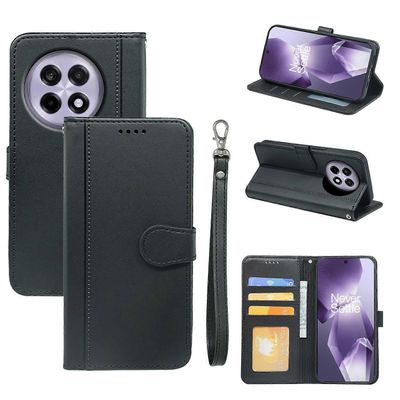 OnePlus 13R 5G Lompakkokotelo Magneettinen Snap Nahkainen Puhelimen Kuori Hihnalla - Musta Monivärinen Black