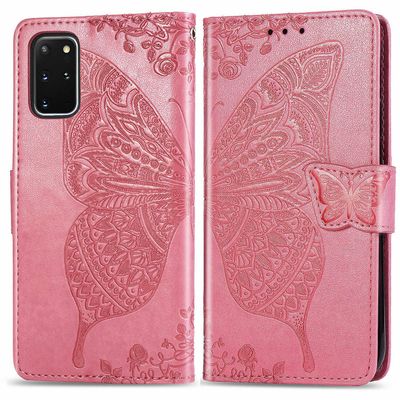 Gangxun Kompatibel med Samsung Galaxy S20 Plus Case Flip Cover Emboss Butterfly Soft Tpu Stødsikker Shell Slim - Pink