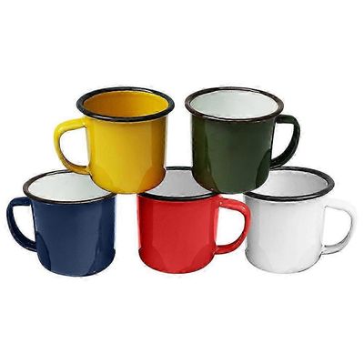 5-osaiset moniväriset emaliretkeilymukit, jotka sopivat sisä- ja ulkokahvin, teen ja juomien juomiseen