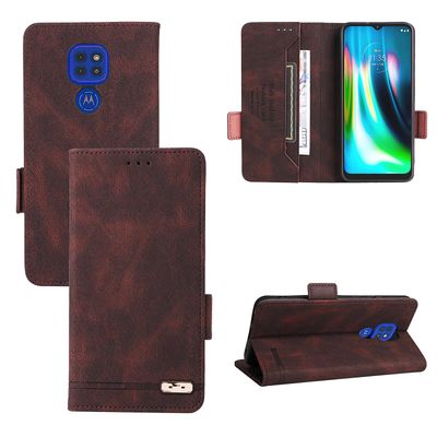 Gangxun Etui til Motorola Moto G9 Play / g9 / e7 Plus læderetui Folio Flip med kreditkortspor Etui Coque Brown