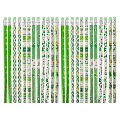 Winomo 24kpl suloisia lyijykyniä kirjoituskyniä puinen luonnoskynä Pyhän Patrickin päivän kuvio lyijykynät 19.00X0.70X0.70CM