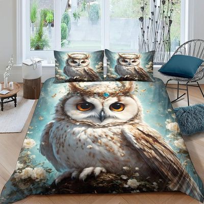 EKENOZ pöllöpussilakanasetti 3D-vuodevaatteet mikrokuitupeitto vetoketjusulkimella 3-osainen peittopeite kaksinkertainen Single135x200cm