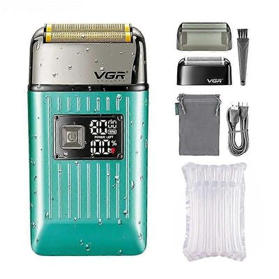 VGR-hiustrimmeri ammattimainen sähköinen partakone IPX6 vedenpitävä hiustenleikkauskone LED-näyttö sähköinen folioparranajokone miehille V-357 sini...