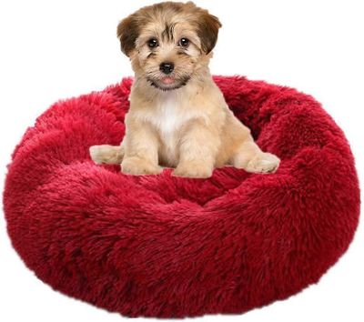 Pilk Koiran sänky pyöreä pörröinen pehmeä lämmin liukumaton pestävä Punainen 40cm